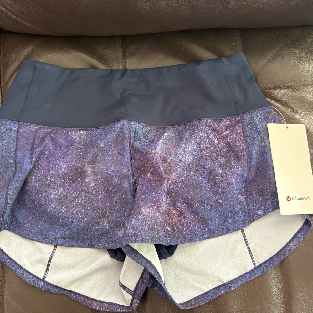 Lululemon Athletica Purple Speed Up Shorts 2.5 with Galaxy Design - NWT